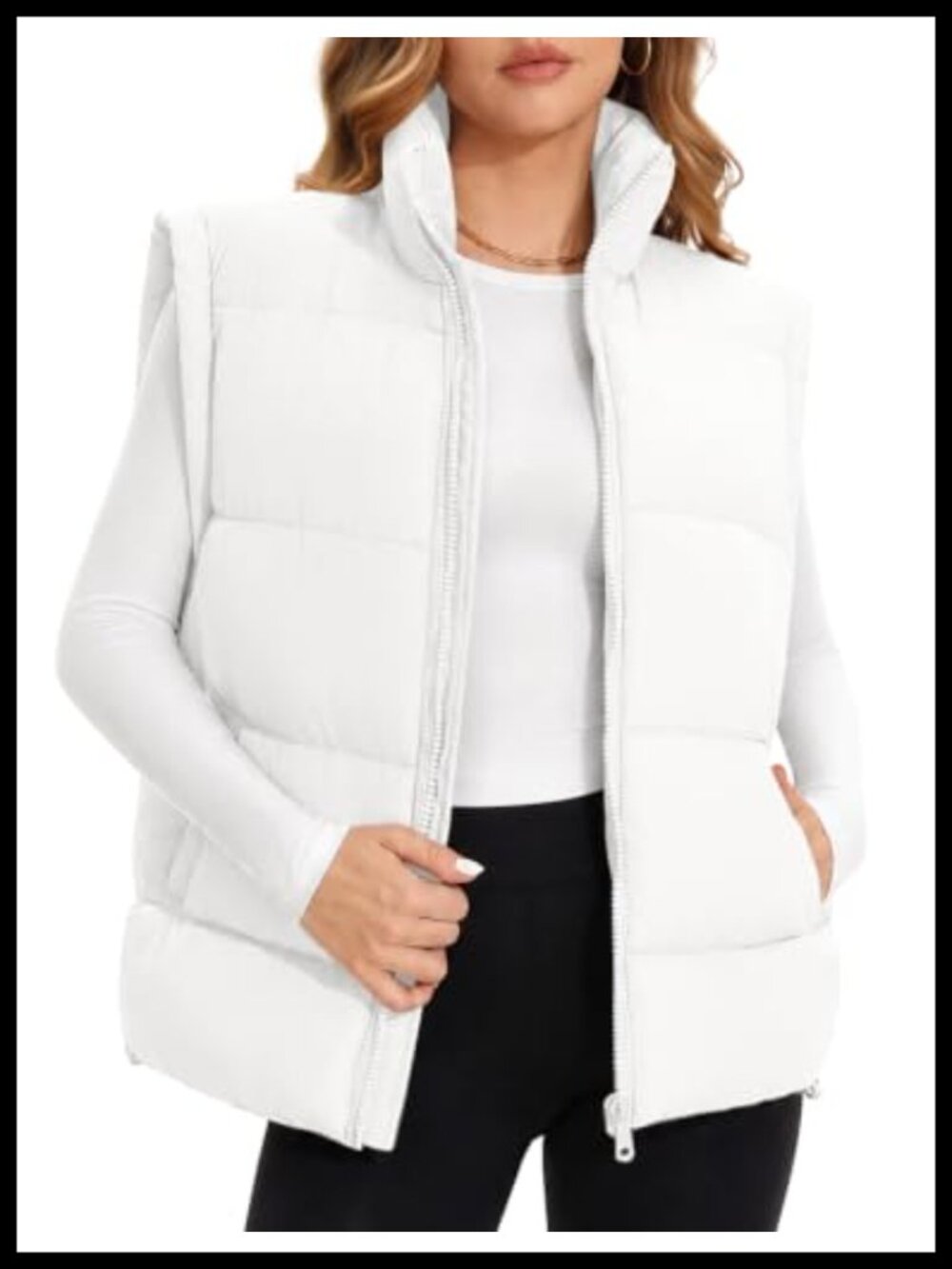 Womens Quilted Puffer Vest Stand Collar Zip Up Sleeveless Outerwear
